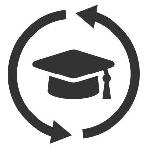 Arrows circling a graduation cap